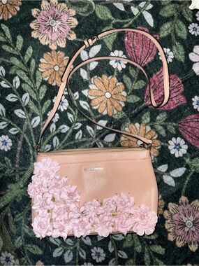 Karl Lagerfeld Blush Pink Floral Appliqué Crossbody Bag